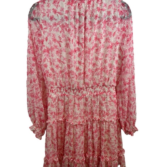 Skies Are Blue Spring Forward Floral Tiered Dress Pink Chiffon Lined Pink White - Picture 2 of 5